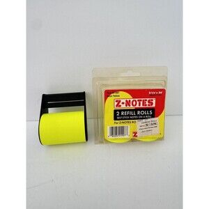 Z-Notes Sticky Notes on a Roll Neon Yellow w/ Dispenser & 2 Refills 26’x2 3/8”